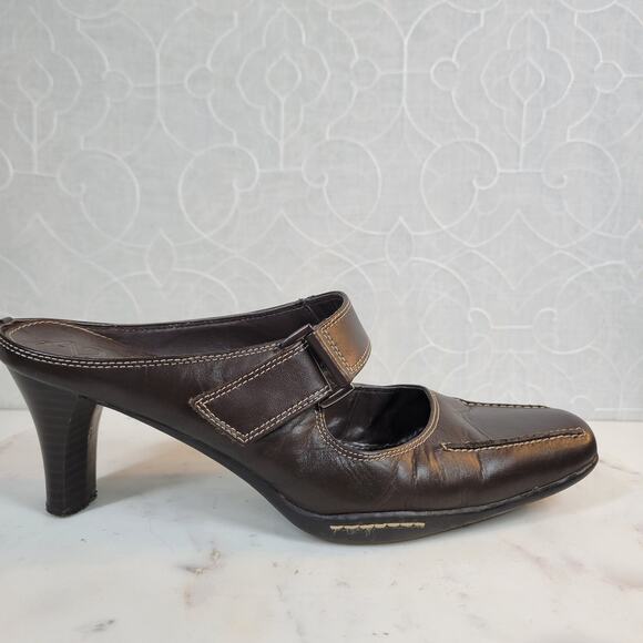 Aerosoles Two Beauty Womens 9.5 Brown Leather Mary Jane Square Toe Open Back - Picture 1 of 13